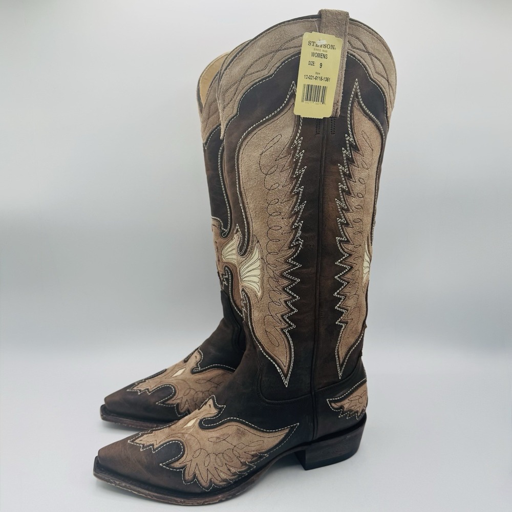 Stetson Lottie Boots Women's Size 9 Brown Leather Snip Toe